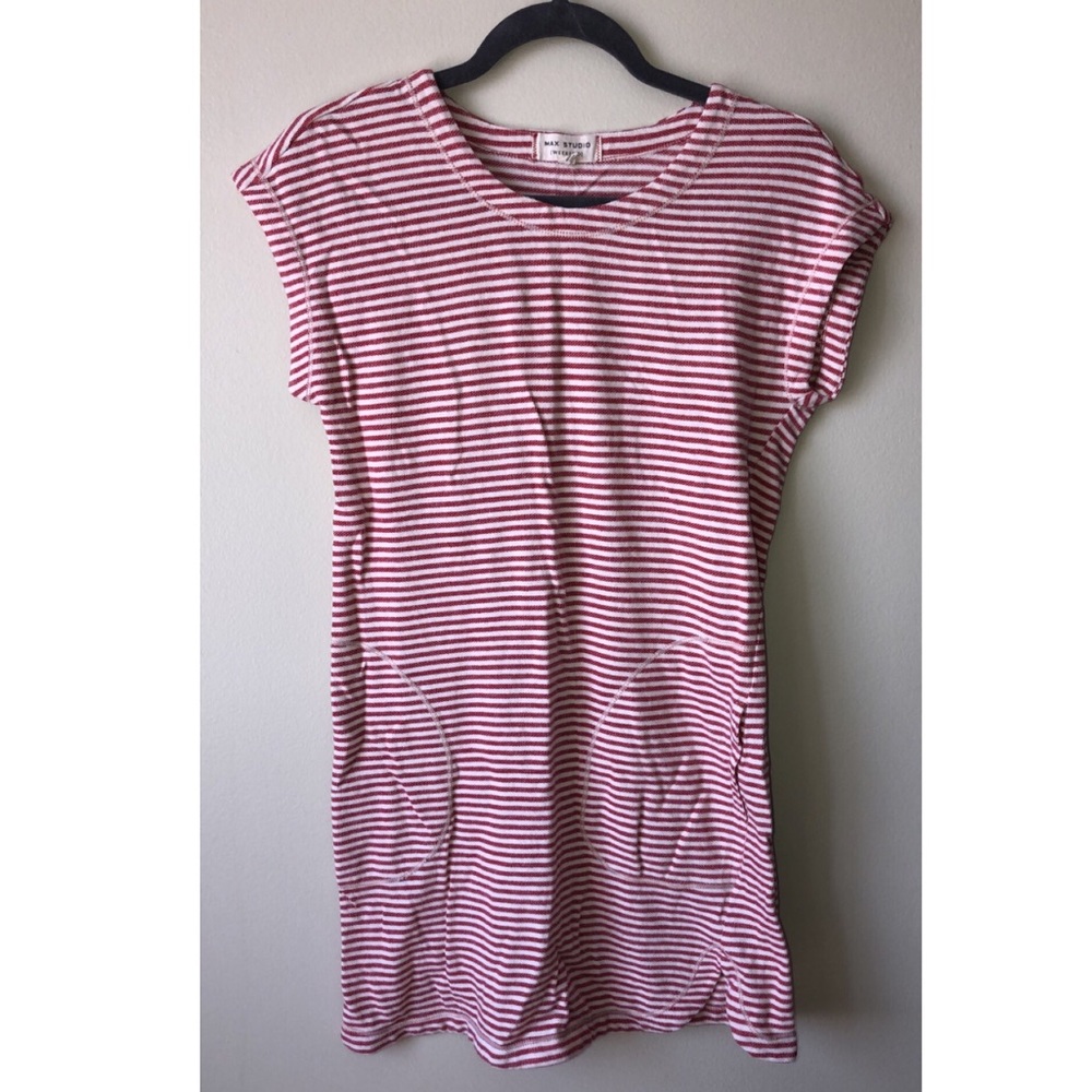 Max Studio Red and White Striped T-shirt Dress